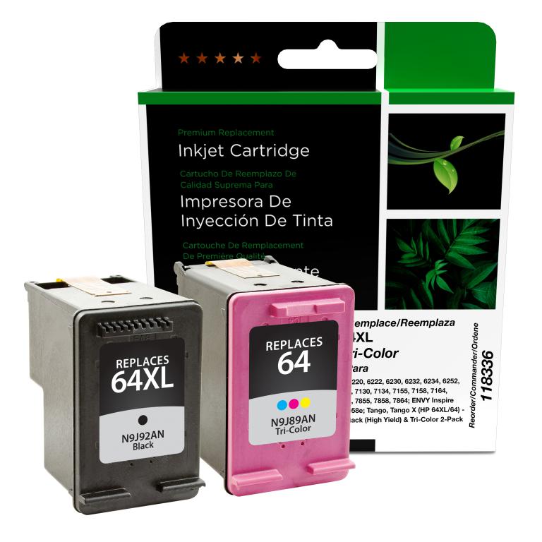 Clover Imaging Remanufactured Black High Yield, Tri-Color Ink Cartridges for HP 64XL/64 (3YP23AN) 2-Pack